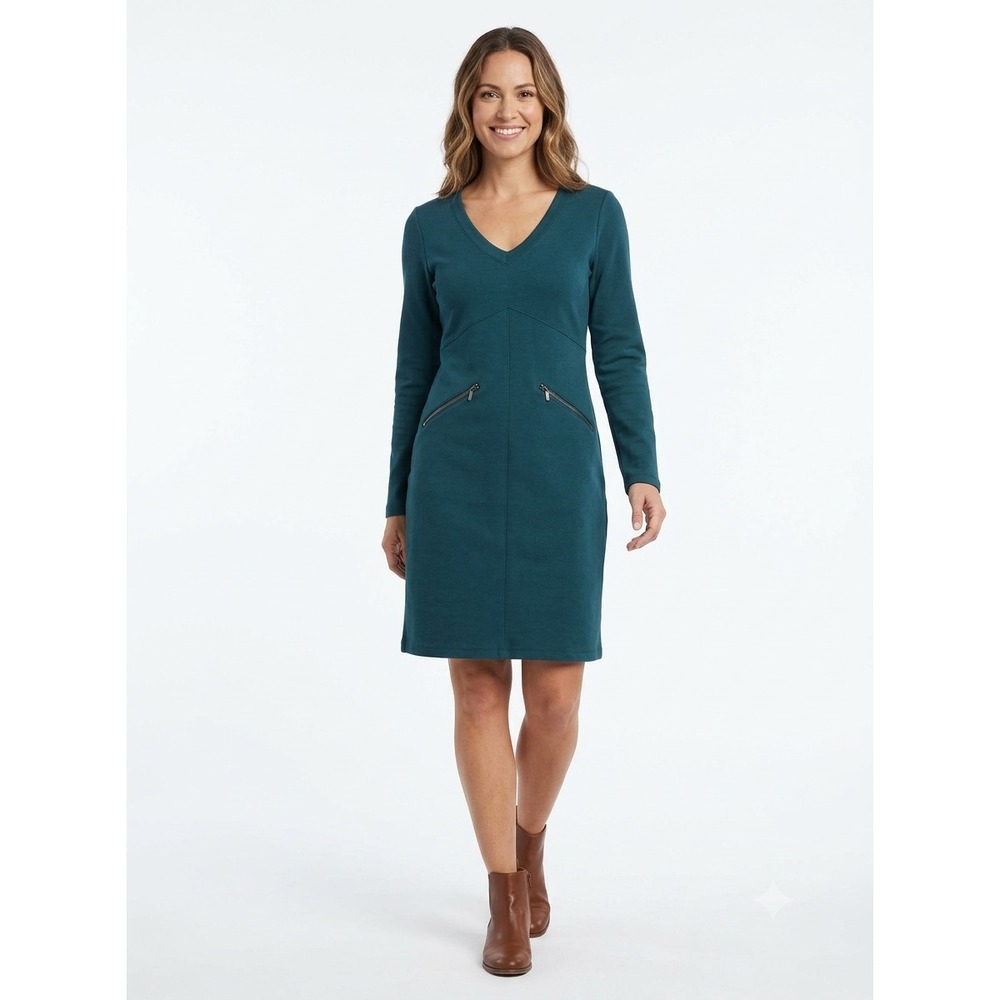 Athleta Celebration Ponte Dress Womens S Blue A-Line Zip Pockets 880253
